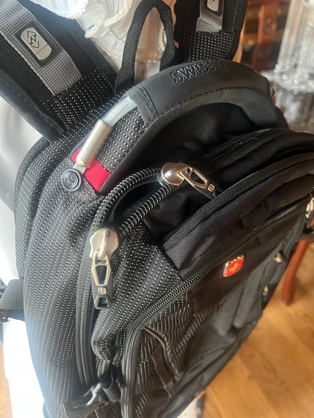 SwissGear Black Backpack with Red Logo Accent - Picture 4 of 11